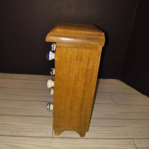 Apothecary 6 Hand Painted Ceramic Drawers Heavy Wooden Cabinet Tea Trinket Box - Picture 5 of 12